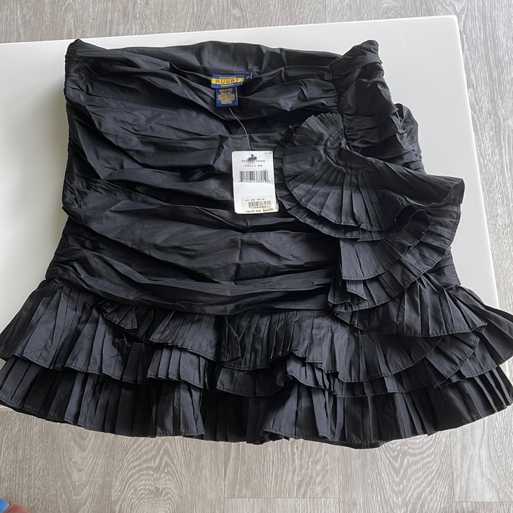 New Ralph Lauren Rugby Black Strapless Side Zip Silk Top. Size 6. $198.
